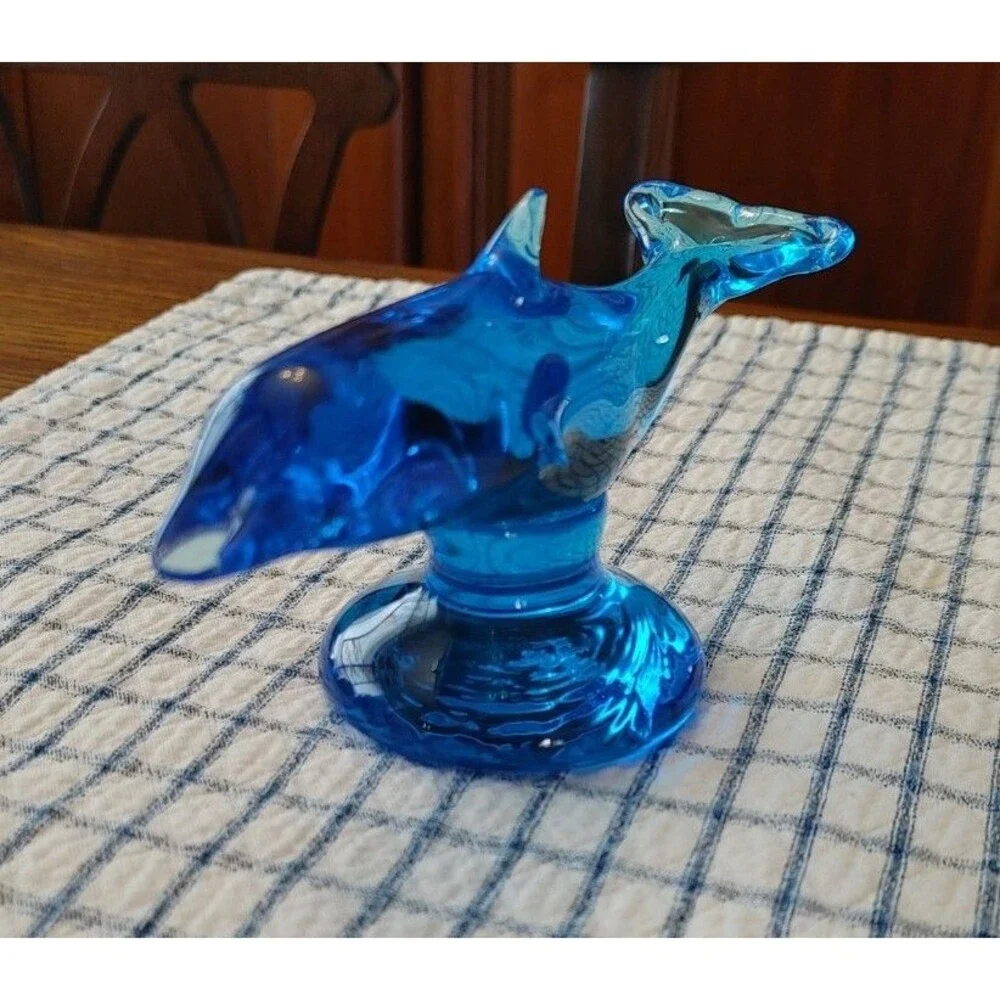 Vintage Ron Ray Blue Dolphin Art Glass Figurine Signed Date 1996 Hand Blown READ
